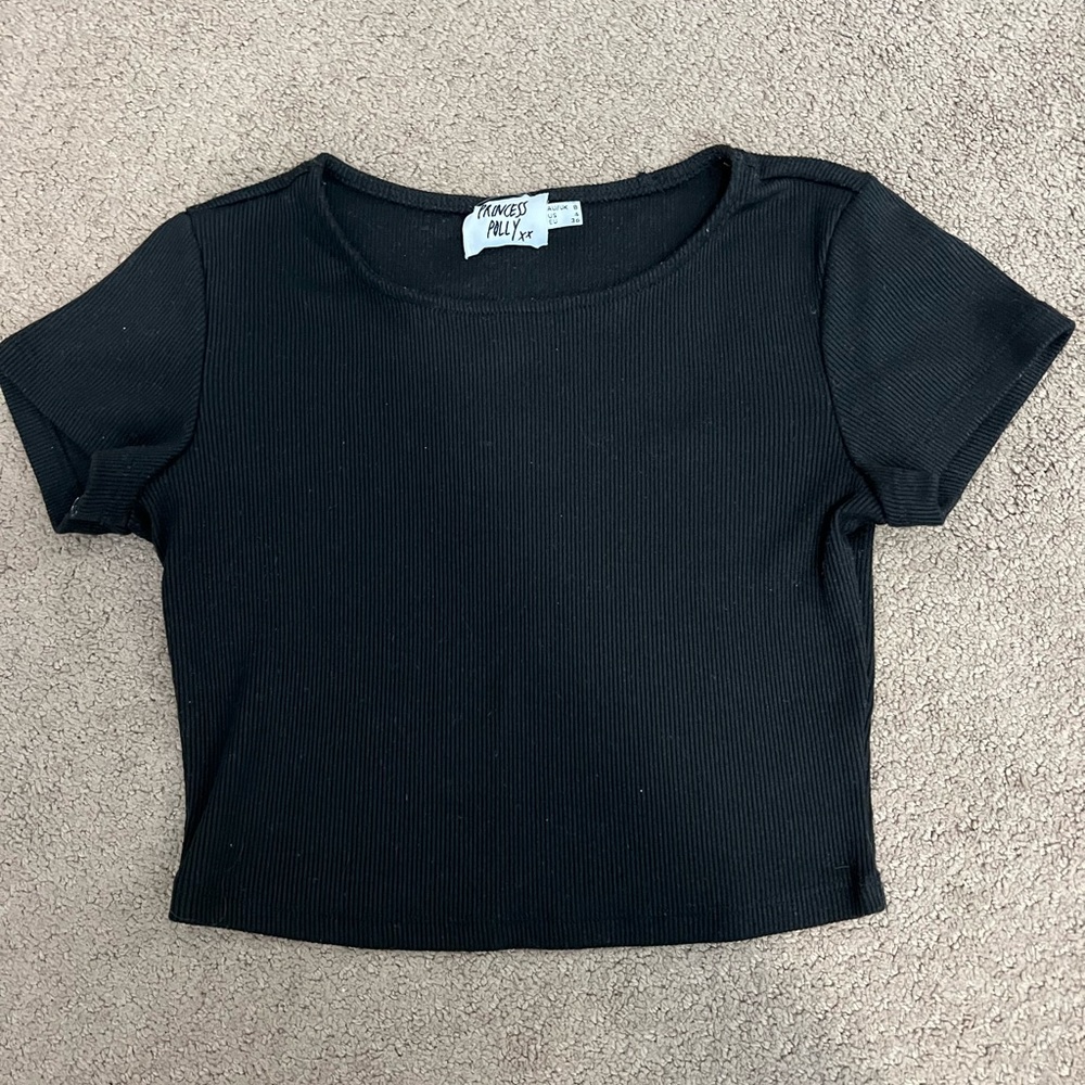 Princess Polly ribbed black crop top